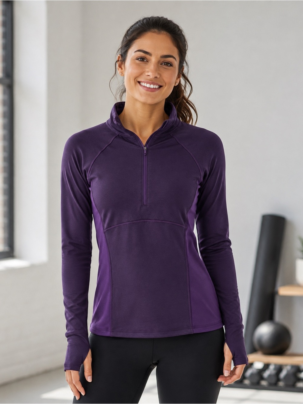 CALIA Purple Quarter Zip Thumbhole Athletic Pullover Size Medium